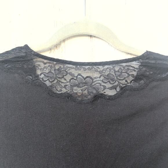 Vintage Naturelle Y2K Dainty Coquette Ribbed Lace Trim Black Top Women's Med - Picture 7 of 10